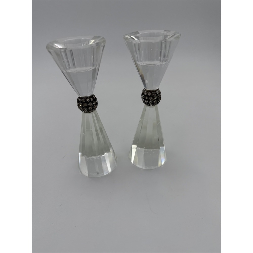 Godinger Pageant Bling Crystal Taper Candlestick Holders W/Rhinestone Accent
